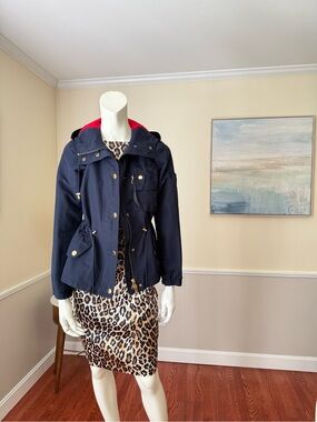 Ralph Lauren Navy Utility Hooded Jacket with Red Lining